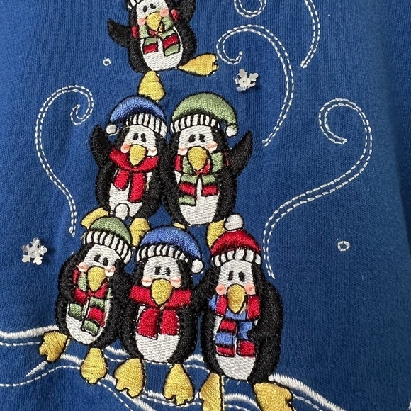 Vintage Chilly Penguins Grandma Style Sweatshirt Size L Embroidered - Picture 2 of 6